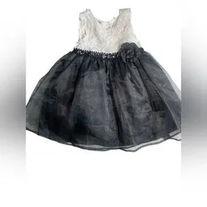 Blueberi Boulevard Black And White Sleeveless Flower Sash Dress Size 3T