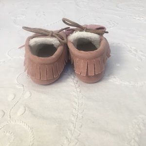 Blush Pink Fuzzy Slipper Moccasins W/ Bow
