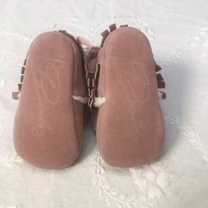 Blush Pink Fuzzy Slipper Moccasins W/ Bow