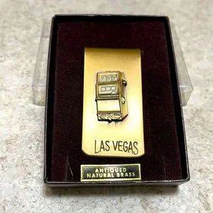 BNWT VINTAGE LAS VEGAS BRASS MONEY CLIP 1970-80s