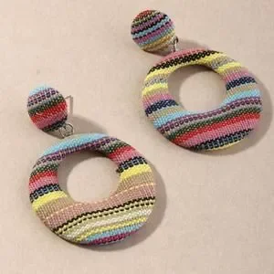Bohemian Fabric Multi-Colored Striped Earring