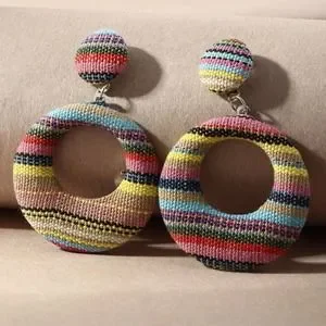 Bohemian Fabric Multi-Colored Striped Earring