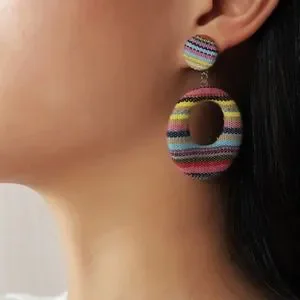 Bohemian Fabric Multi-Colored Striped Earring