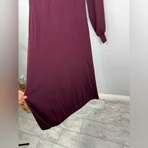 Bohme DEMI CUT OUT Ribbe Knit Long Bubble Sleeve Turtleneck DRESS In BURGUNDY