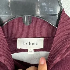 Bohme DEMI CUT OUT Ribbe Knit Long Bubble Sleeve Turtleneck DRESS In BURGUNDY