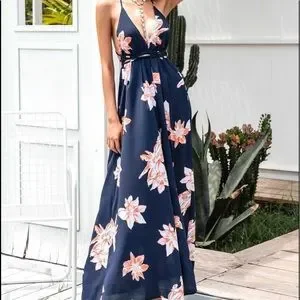 Boho Floral Print Split Thigh Maxi Dress
