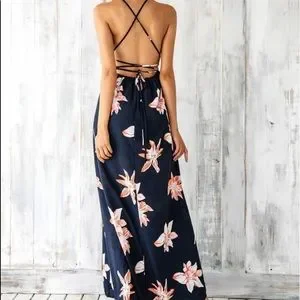 Boho Floral Print Split Thigh Maxi Dress