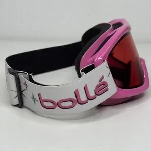 Bollé Youth Snow Ski Goggles Pink Frame Rose Lens White Strap Starburst