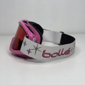 Bollé Youth Snow Ski Goggles Pink Frame Rose Lens White Strap Starburst