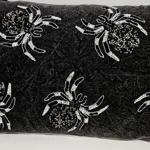 Boo Scary Trick Or Treat Black Pillow W/Beaded And Embroider Spider Design (NWT)