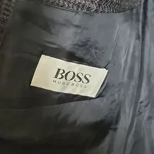 Boss Hugo Boss Charcoal Plaid 2 Button Checkered Blazer Mens 40R Front Pockets