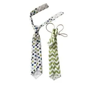 Boys Adjustable Neckties Set Of 2 Green White Polka Dots Chevron 2-5 Years Old