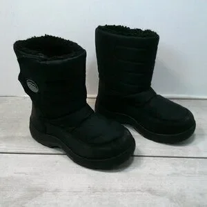 Boys Winter Snow Boots Black Size 2 Fleece Lined