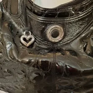 Brighton Black Croc Embossed Patent Leather Hobo Shoulder Bag