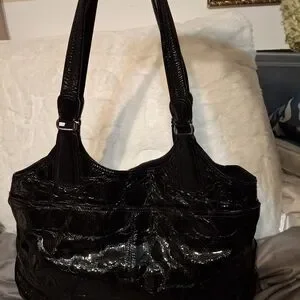 Brighton Black Croc Embossed Patent Leather Hobo Shoulder Bag