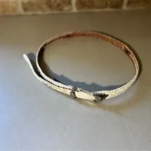 Brighton Woven Leather Cream Colored Belt With Ornate Floral Silver Buckle White