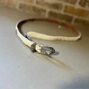 Brighton Woven Leather Cream Colored Belt With Ornate Floral Silver Buckle White