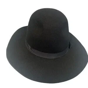 BRIXTON Black Wool Felt Hat With Black Bow Tie Ribbon Size M