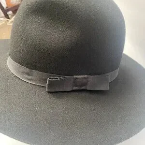 BRIXTON Black Wool Felt Hat With Black Bow Tie Ribbon Size M