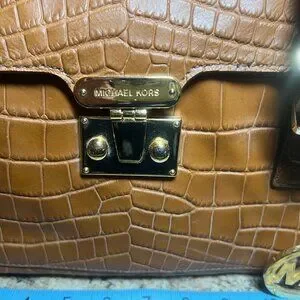 Brown Croc Embossed MK Shoulder Handbag