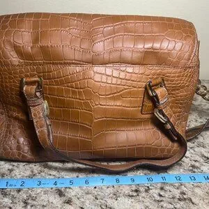 Brown Croc Embossed MK Shoulder Handbag