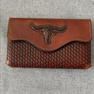 Brown Leather belt phone case with Bull Design