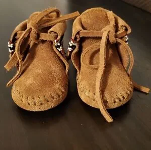 Brown Leather Braid Moccasins Booties Baby Size:1