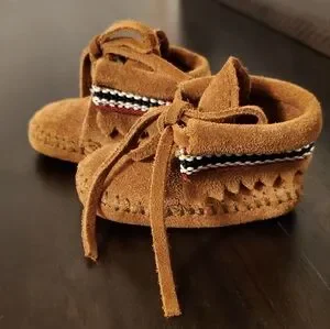 Brown Leather Braid Moccasins Booties Baby size:1