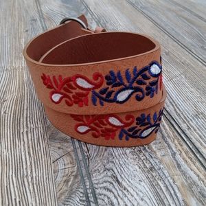 Brown Red Blue White Stitched Embroidered Belt