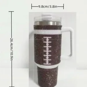 Brown & White Rhinestone Embellished Insulated Coffee & Tea Tumbler With Handle