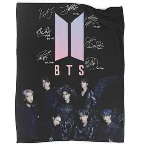 BTS KPOP Throw Blanket 50" x 40" Lightweight Korea All Members Signatures