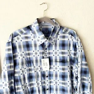 BUGATCHI Geometric Button Down Shirt In Blue & White XL NWT #149