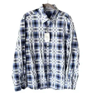 BUGATCHI Geometric Button Down Shirt in Blue & White XL NWT #149