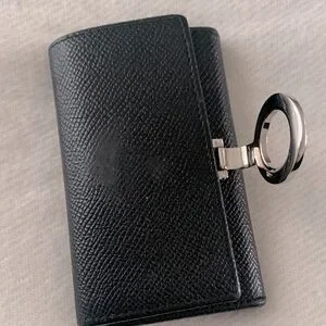 BULGARI Key Holder Black Textured Leather