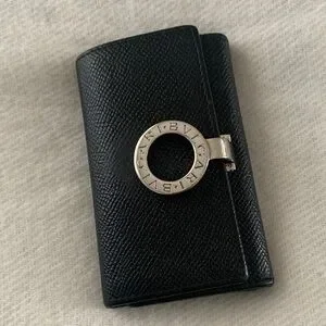 BULGARI Key Holder Black Textured Leather