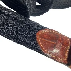 Bullock & Jones Men's Braided Brown Leather Black Elastic Stretch Belt Size 42