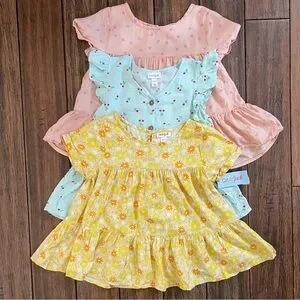 Bundle (3) Youth Girls 10 12 Floral Tops Tiered Girlie Summer Cat Jack Cherries