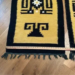 Bundle Of Wool Rugs Vintage Mustard Yellow Black Boho Western Runner Woven