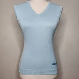 Burberry Golf Baby Blue Cotton V Neck Sweater Vest Size XS