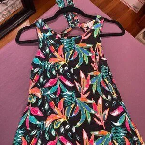 C&C California Black With Colorful Leaves Sun Dress Swim Cover Up - Size XS
