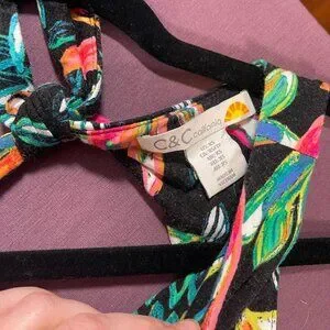 C&C California Black With Colorful Leaves Sun Dress Swim Cover Up - Size XS