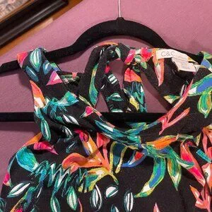 C&C California Black With Colorful Leaves Sun Dress Swim Cover Up - Size XS