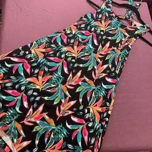 C&C California Black with Colorful Leaves Sun Dress swim cover up - size XS