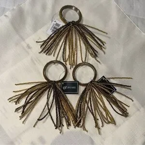 C&F Home Gold Set Of 8 Tone Brown Shades Beaded Tasseled Dinner Napkin Rings