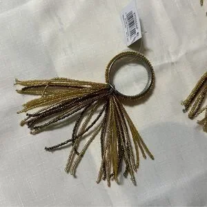 C&F Home Gold Set Of 8 Tone Brown Shades Beaded Tasseled Dinner Napkin Rings