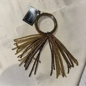 C&F Home Gold Set of 8 Tone Brown Shades Beaded Tasseled Dinner Napkin Rings