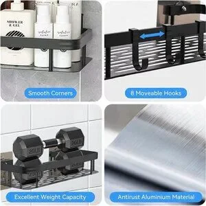 Caddy Bathroom Organizer Wall Mount Shower Organizer With 8 Hooks Black