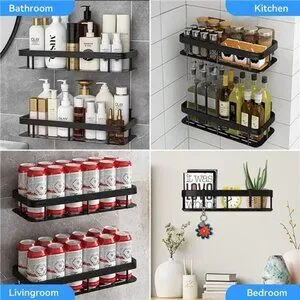 Caddy Bathroom Organizer Wall Mount Shower Organizer with 8 Hooks Black