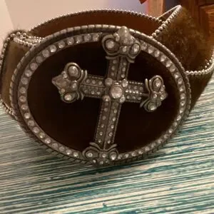 Calf Hair Rhinestone Cross Designer Belt