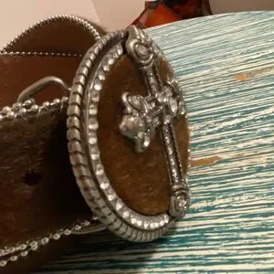 Calf Hair Rhinestone Cross Designer Belt